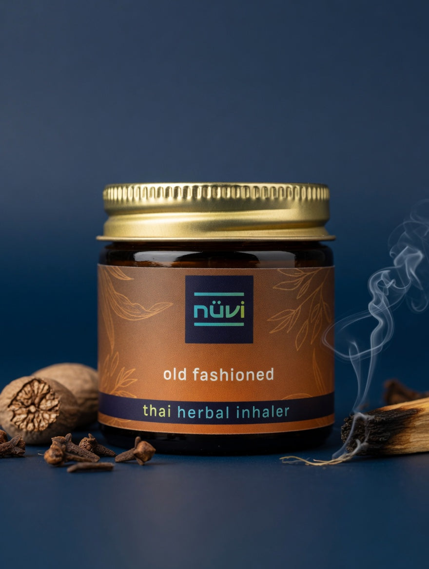 Nuvi Old Fashioned premium Thai herbal inhaler — calming aromatherapy with cloves and Palo Santo