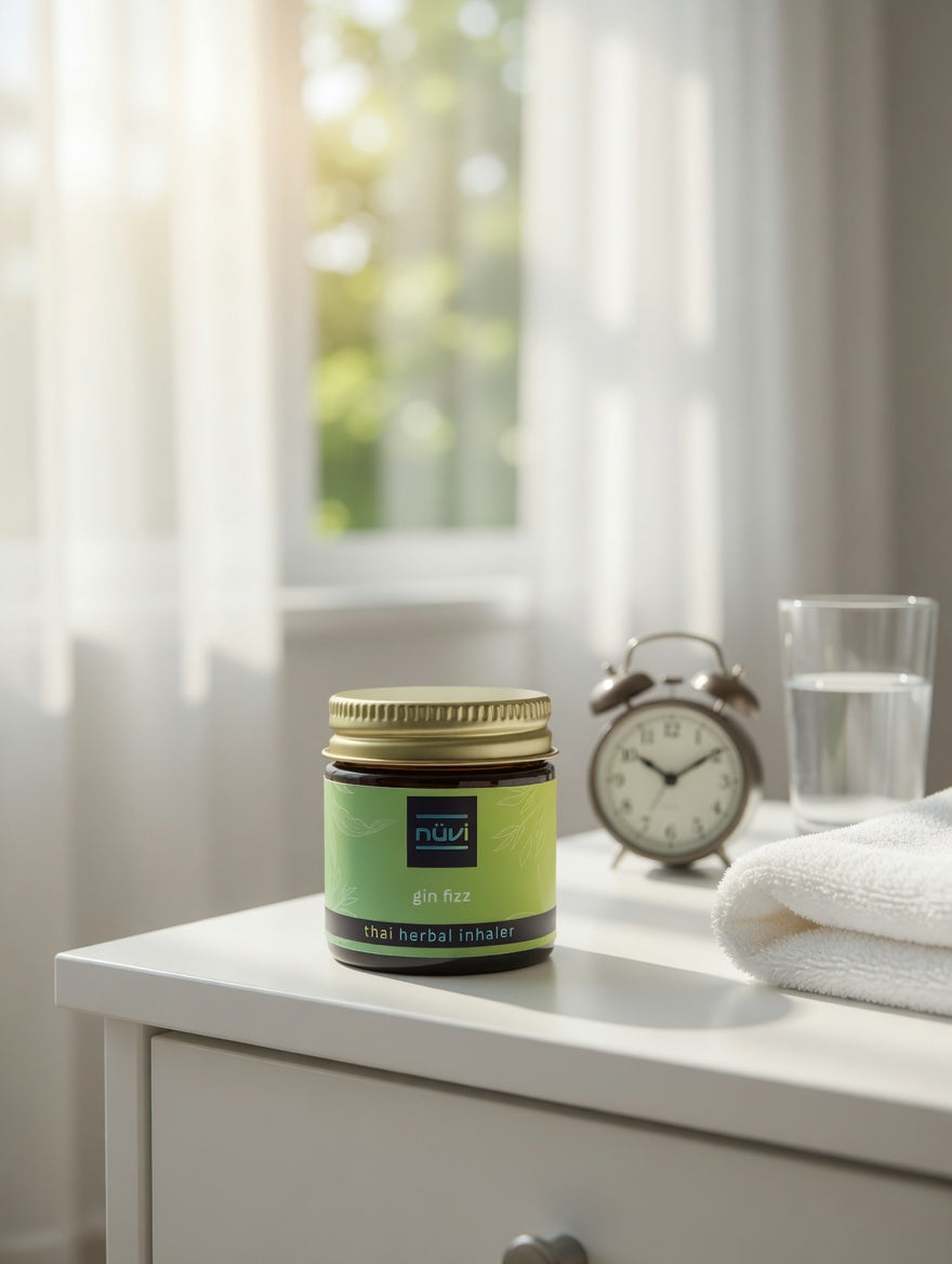 Nuvi Gin Fizz essential oil inhaler in lifestyle setting