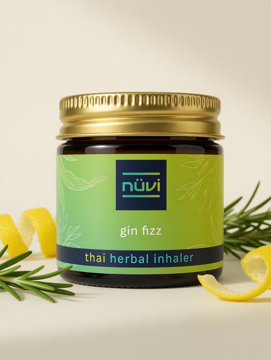 Nuvi Gin Fizz premium Thai herbal inhaler — uplifting citrus aromatherapy with lemon peel and rosemary