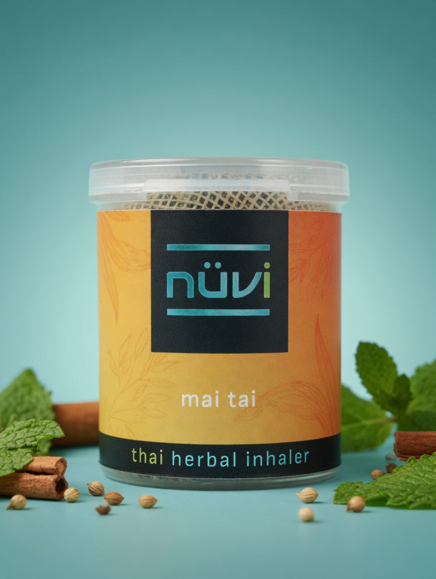 Nuvi Mai Tai Thai herbal inhaler — energizing aromatherapy with cinnamon and menthol
